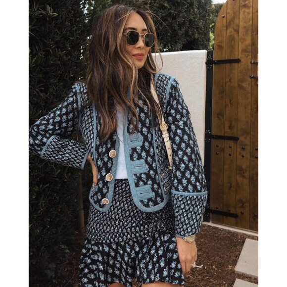 VERONICA BEARD Kamila Reversible Cotton Jacket in Cream Multi Size Large - Picture 5 of 16